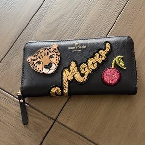 Kate Spade Black Wallet with Leopard and Fruit Sequins